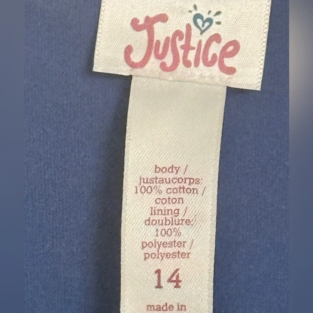 Justice Shimmering Blue Girls Sz 14 Dress Sequin Flowers EXCELLENT CONDITION DA